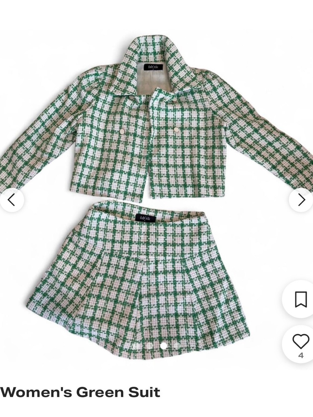 fab'rik Green & Cream Tweed Jacket/ skirt set nwt